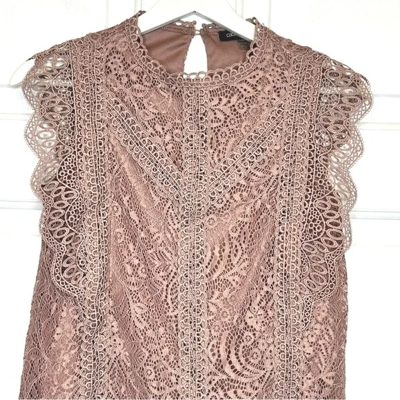 Cable & Gauge Lace Mock Neck Sleeveless Blouse Women's Top Mauve Pink XS - Picture 2 of 5